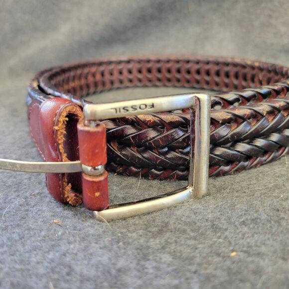 Fossil Leather Belt 38 Braided Brown MB4160222 Dress & Casual - Picture 2 of 9